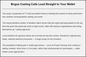 bogus casting calls lead straight to your wallet